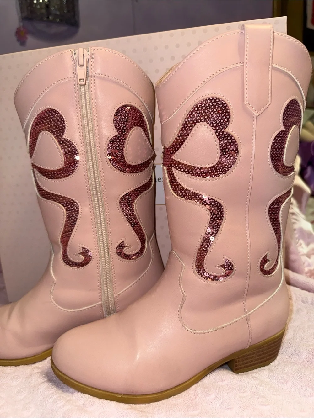 Cupcakes & Cashmere Blush Pink Western Zip Boots with Sequin Swirl Size 2